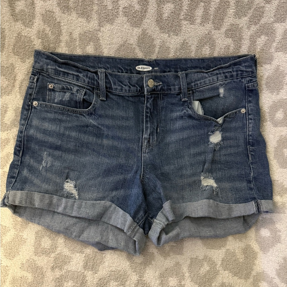 Old Navy Dark Blue Distressed Rolled-Hem Jean Shorts